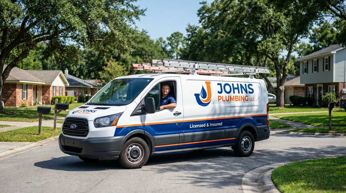 Johns Plumbing LLC service van in West Branch, IA