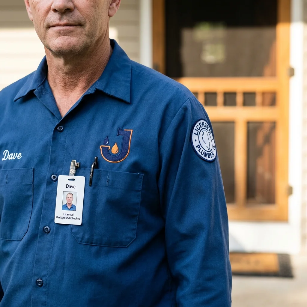 Licensed plumber showing ID badge in West Branch, IA