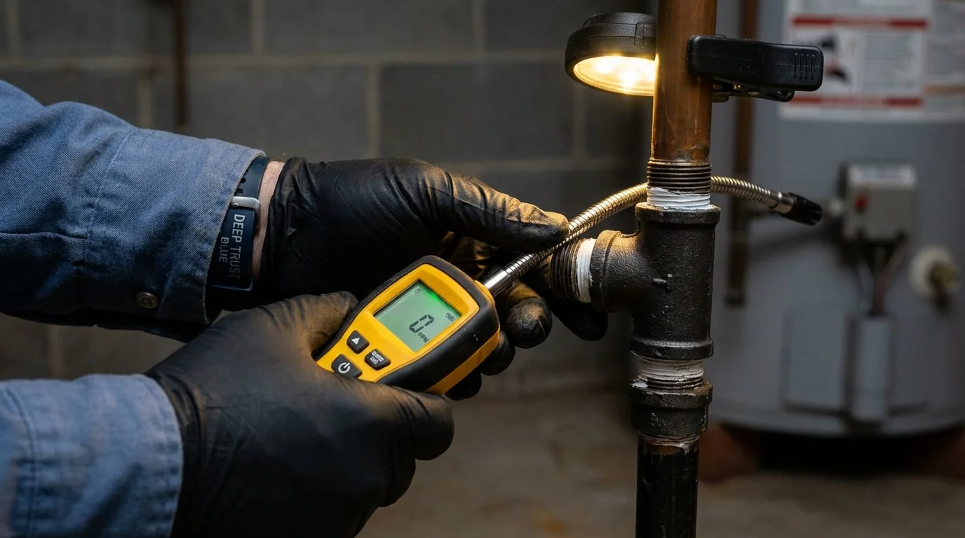 Gas leak detection with electronic sniffer by Johns Plumbing LLC in West Branch